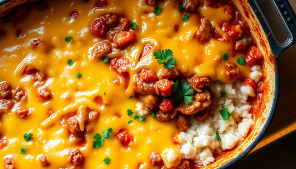 Cheesy Ground Beef and Rice Casserole